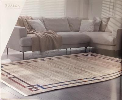 43- ALFOMBRA PICASSO 67X130 BEIGE GRECA AZUL