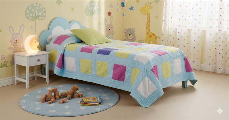 47- COLCHA ANTILO 90 CUADROS AZULON