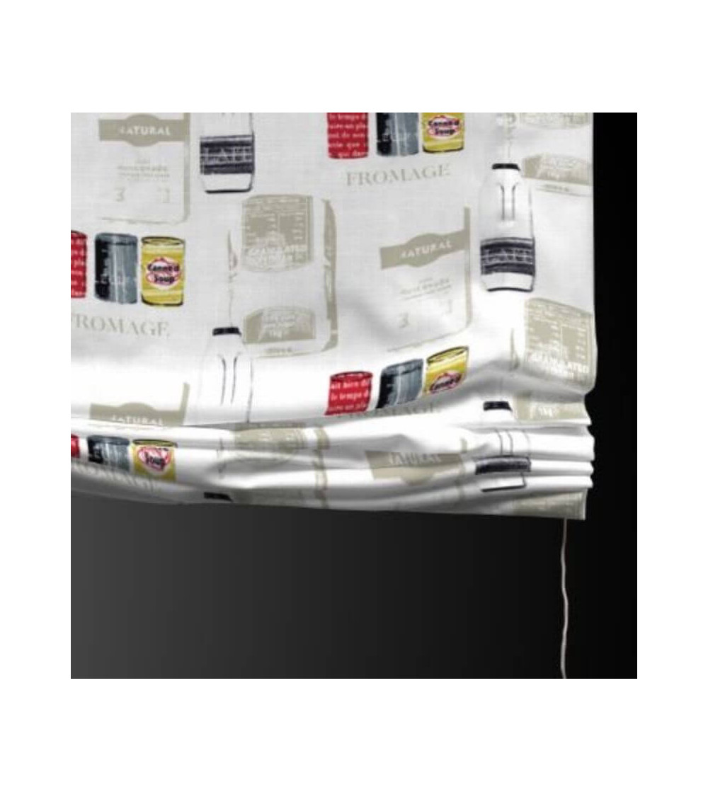 Estor plegable paqueto cocina rojo gris verde latas